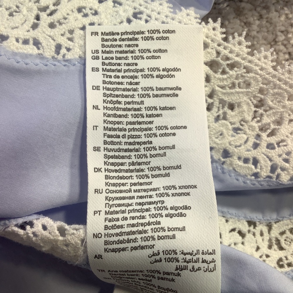 Sandro Gaia Light Blue Lace Trim Cropped Cotton Button Down Shirt Size 40 2 NWT - Picture 8 of 14